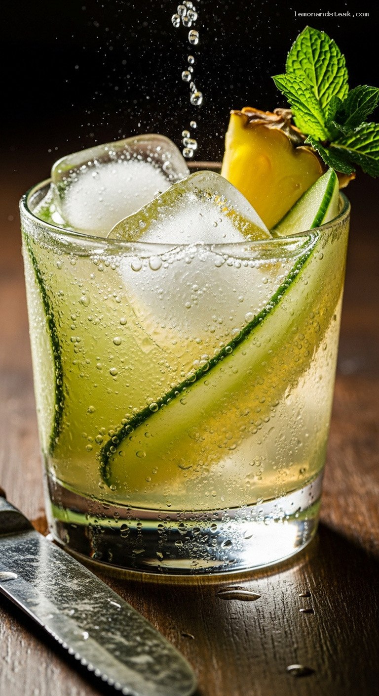 Hydrating Sparkling Pineapple Cucumber Spritz – Closeup