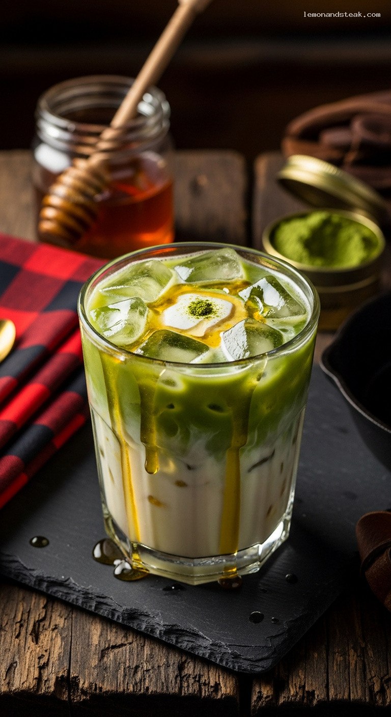 Iced Matcha Honey Latte With Creamy Milk