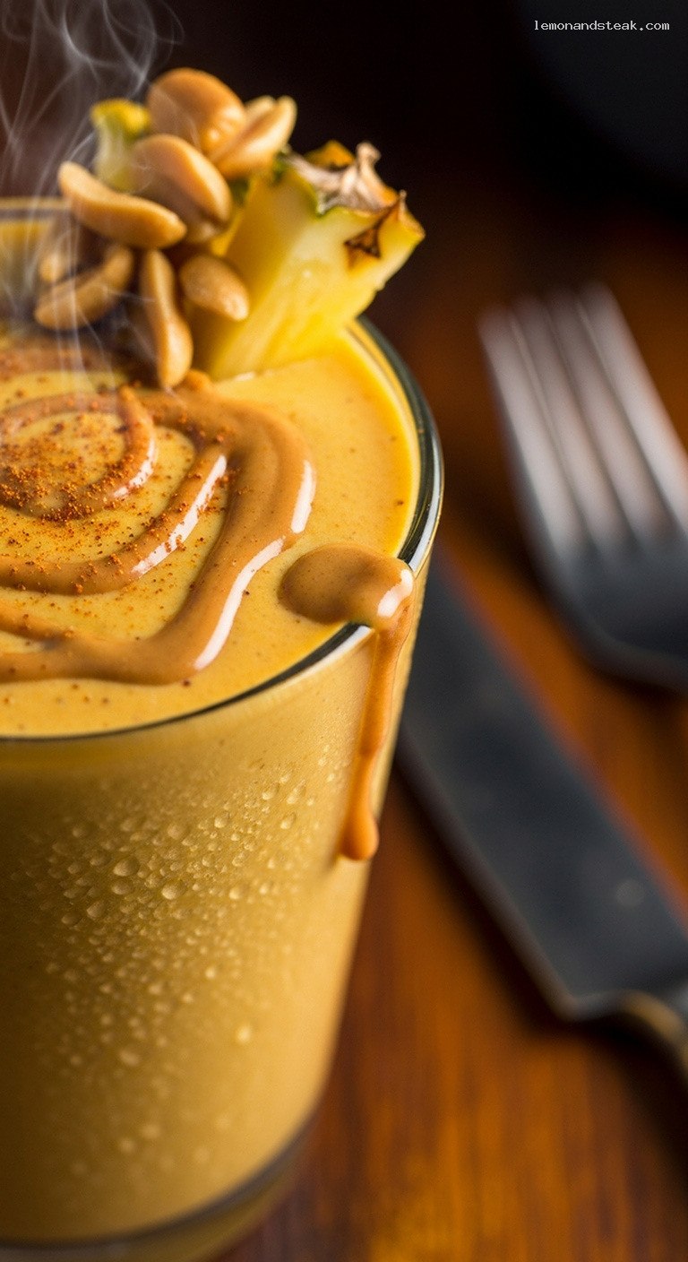 Immune-Boosting Peanut Butter Turmeric Pineapple Smoothie – Closeup
