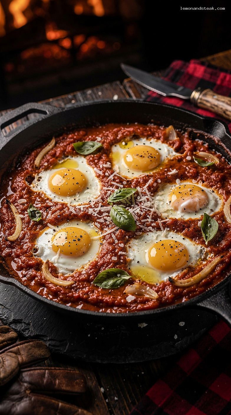 Italian Baked Eggs in Tomato Sauce with Garlic and Herbs