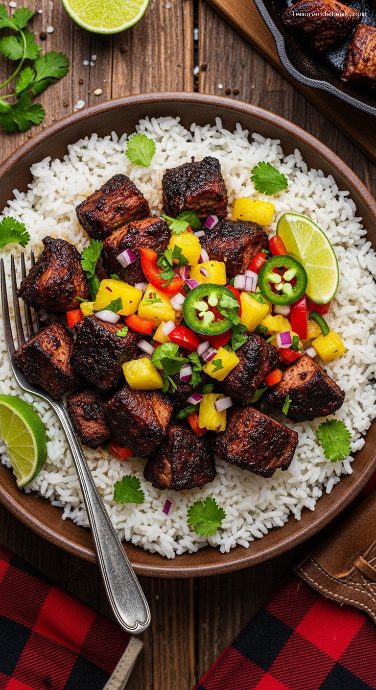 Jamaican Jerk Pork Bowls with Coconut Rice and Pineapple Salsa