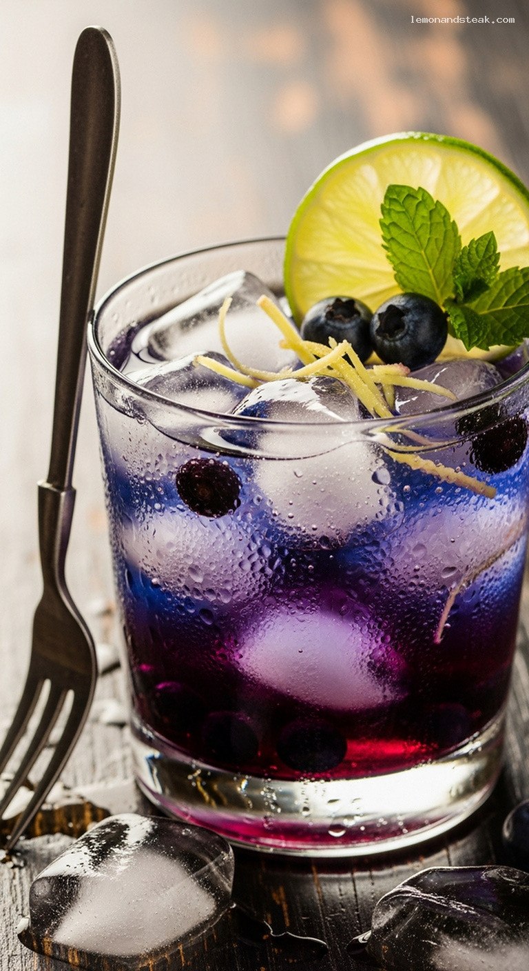 Jewel-Toned Blueberry Ginger Limeade Refresher – Closeup