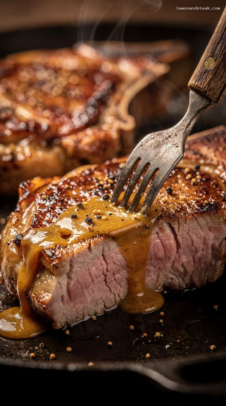 Juicy Baked Honey Mustard Pork Chops with Caramelized Glaze – Closeup