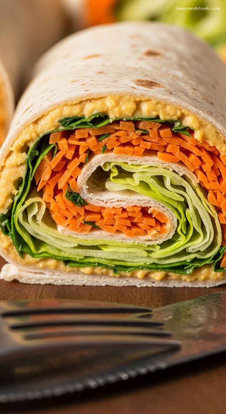 Light Hummus Veggie Roll-Ups With Fresh Herbs – Closeup