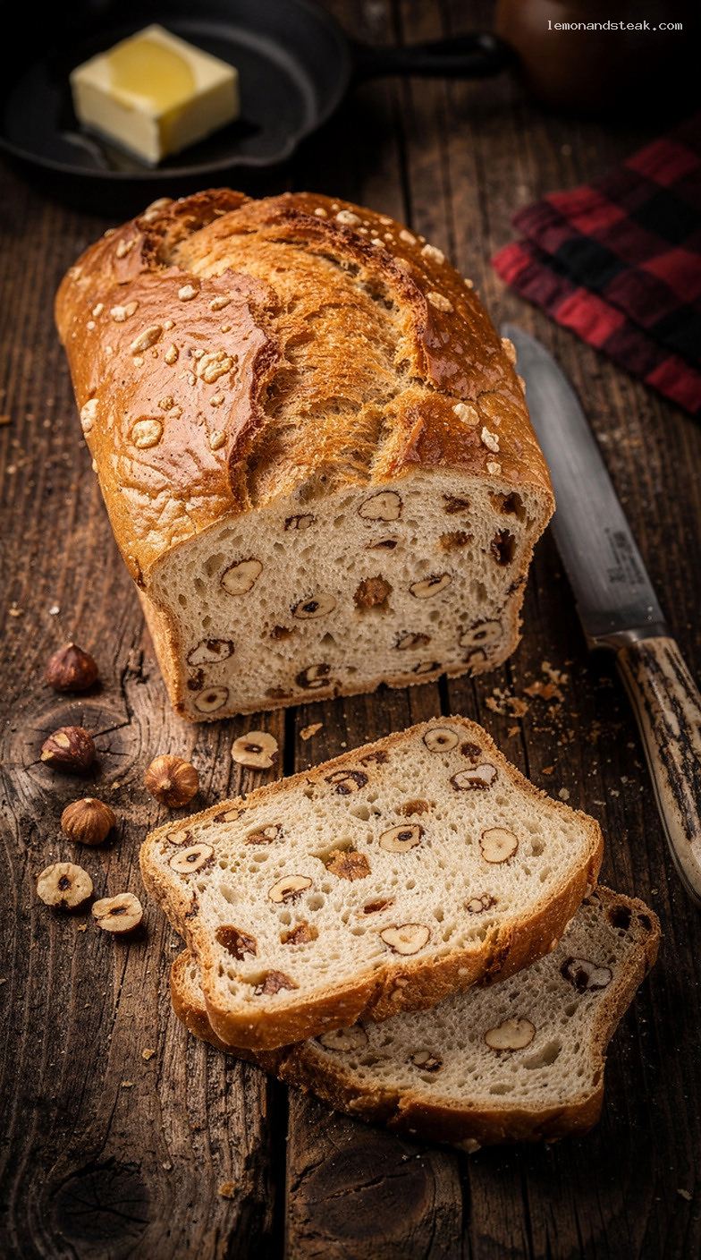 Lightly Sweet Hazelnut Yeast Bread with Toasted Nuts