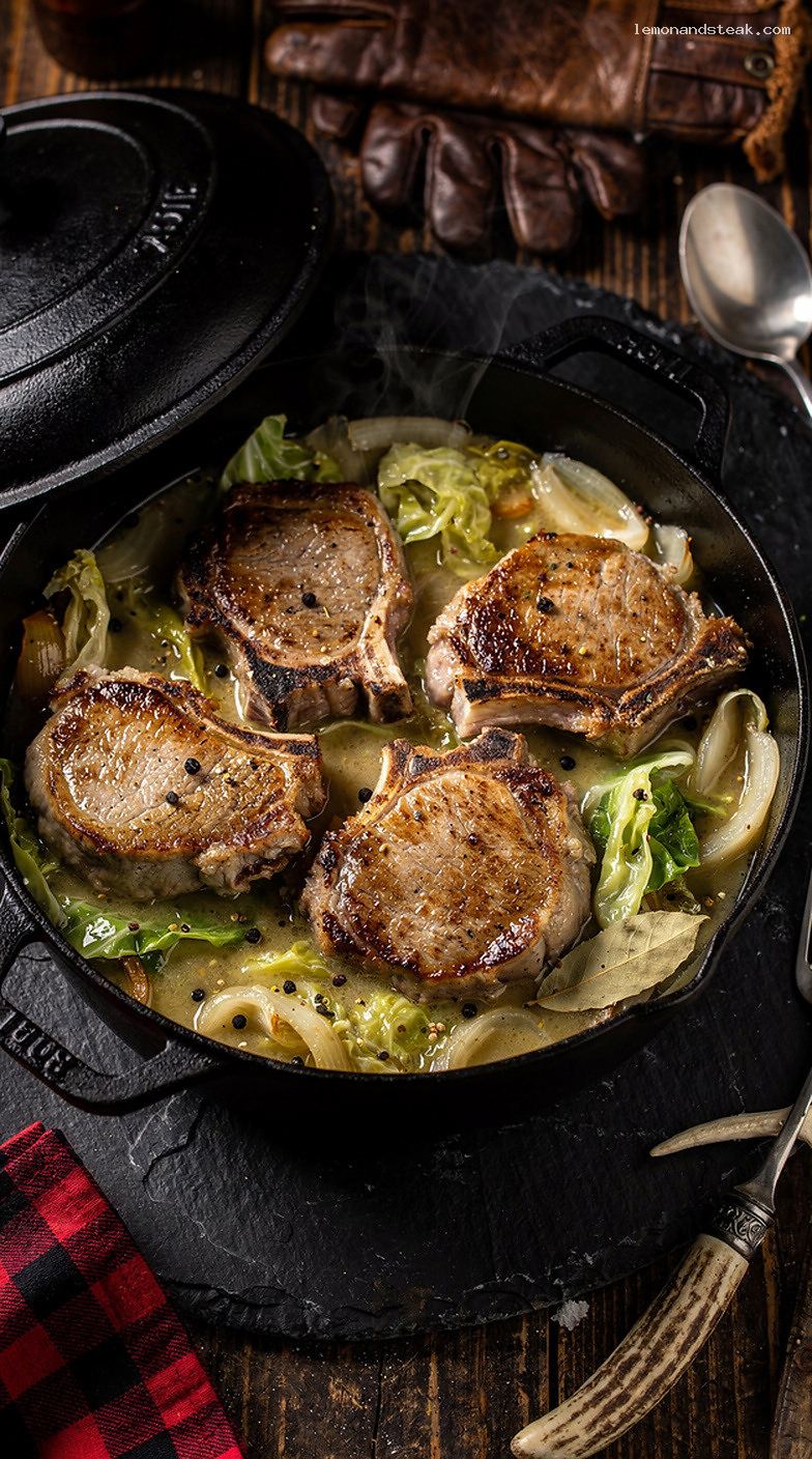 Low and Slow Pork Chops with Cabbage and Onions
