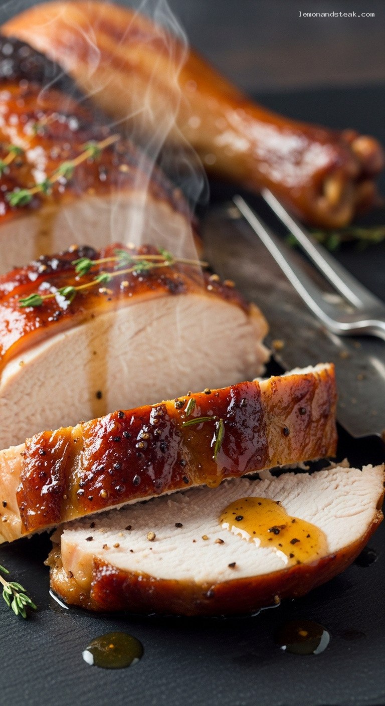 Maple Apple Cider Glazed Turkey for Cozy Dinners – Closeup