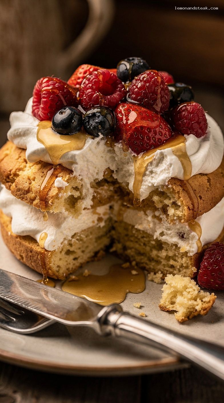 Maple Berry Shortcake With Sweet Biscuits and Maple Whipped Cream – Closeup