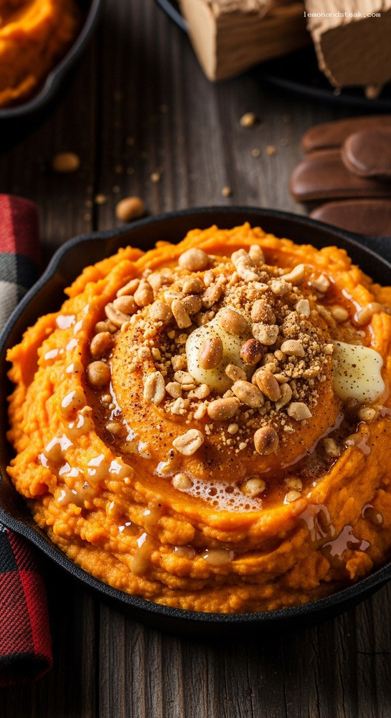 Maple Peanut Butter Sweet Potato Mash with Toasted Peanuts