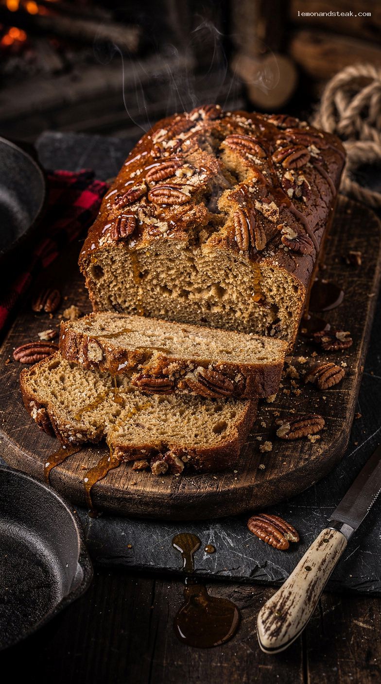 Maple Pecan Bread with Toasted Pecans and Maple Syrup
