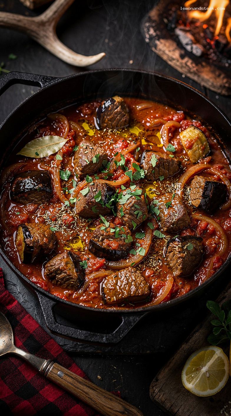 Mediterranean Beef and Eggplant Stew with Tomatoes and Herbs