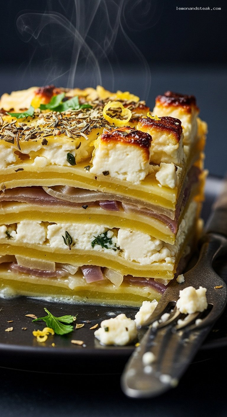 Mediterranean Potato and Feta Casserole Bake – Closeup