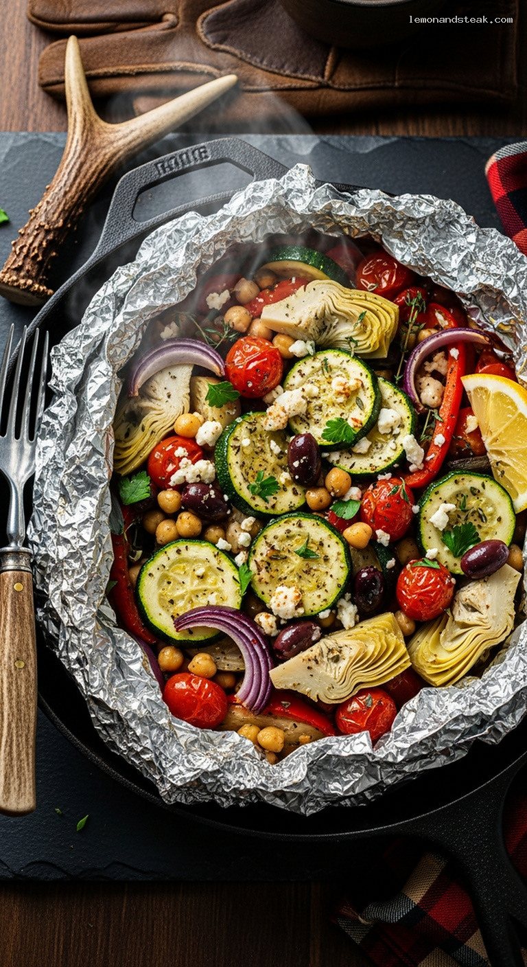 Mediterranean Veggie and Chickpea Foil Packets with Garlic Herbs