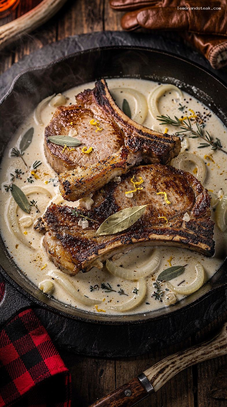 Milk-Braised Pork Chops with Herbs and Creamy Gravy