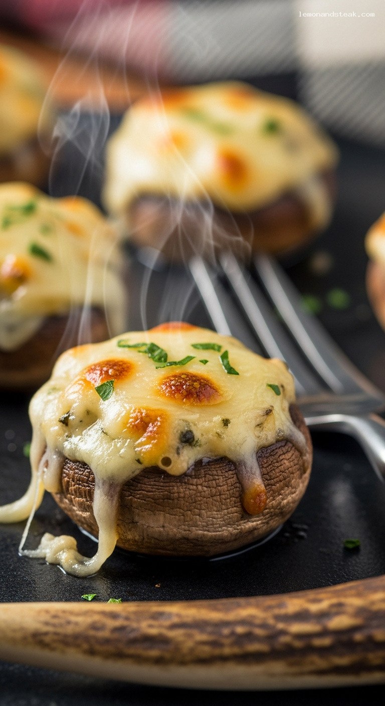 Mini Cheese-Stuffed Mushroom Caps Appetizer – Closeup