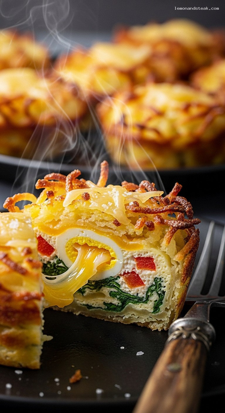 Mini Potato-Crusted Quiche Cups with Veggies – Closeup