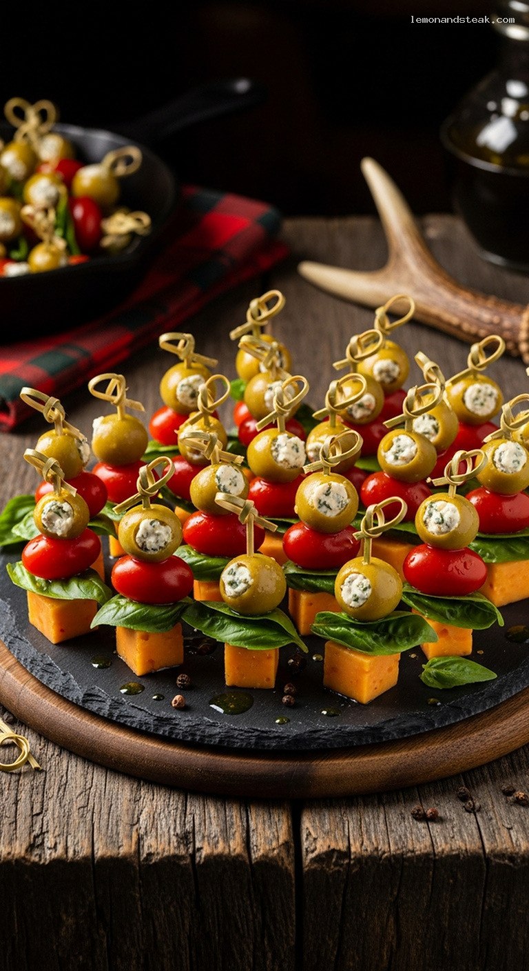Mini Stuffed Olive and Cheese Party Skewers