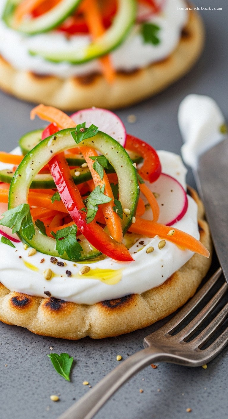 Mini Za’atar Veggie Flatbreads With Garlicky Yogurt – Closeup