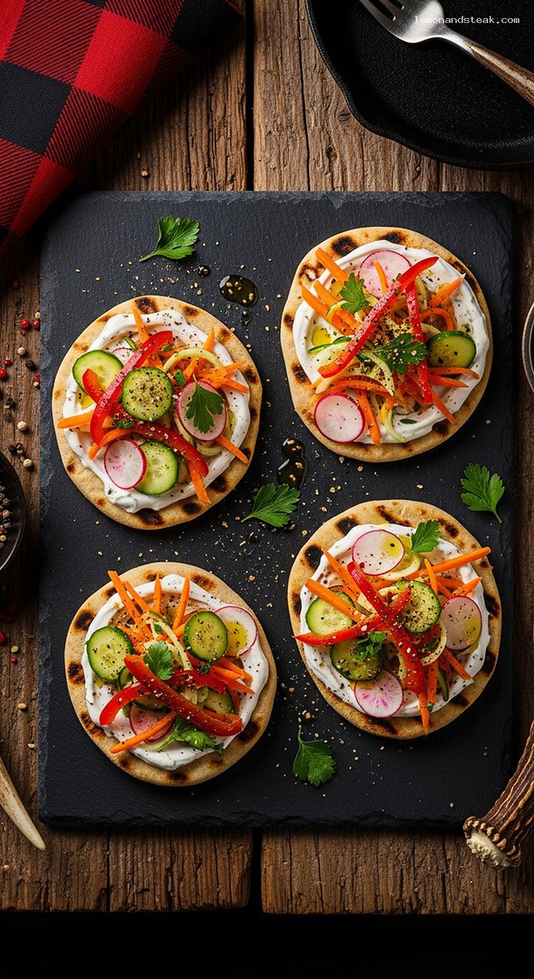 Mini Za’atar Veggie Flatbreads With Garlicky Yogurt