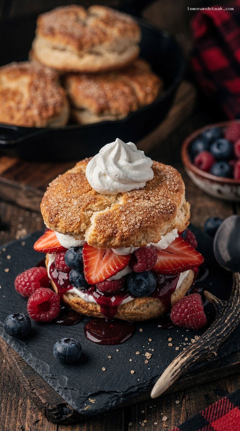 Mixed Berry Brown Sugar Biscuit Shortcake with Vanilla Cream