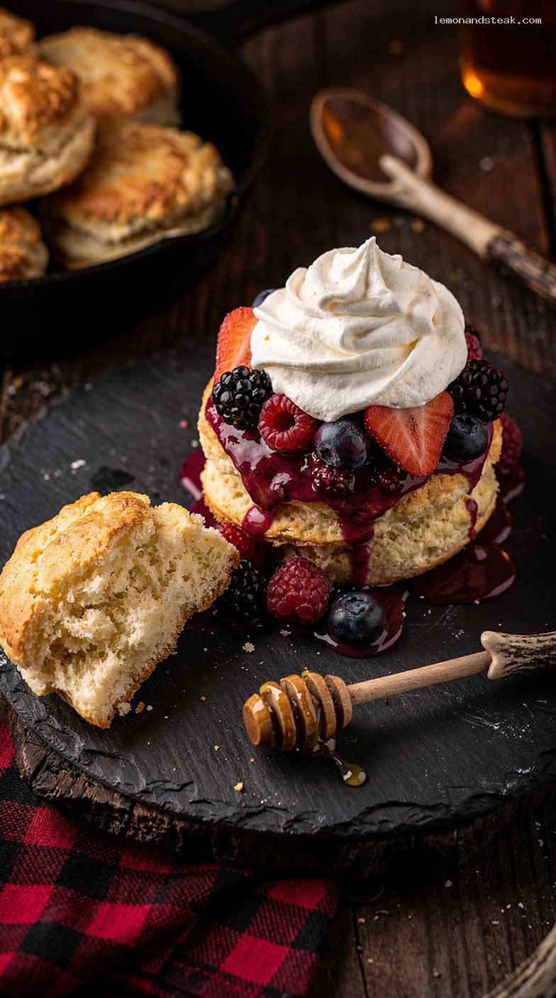 Mixed Berry Honey Shortcake With Tender Biscuits and Whipped Cream