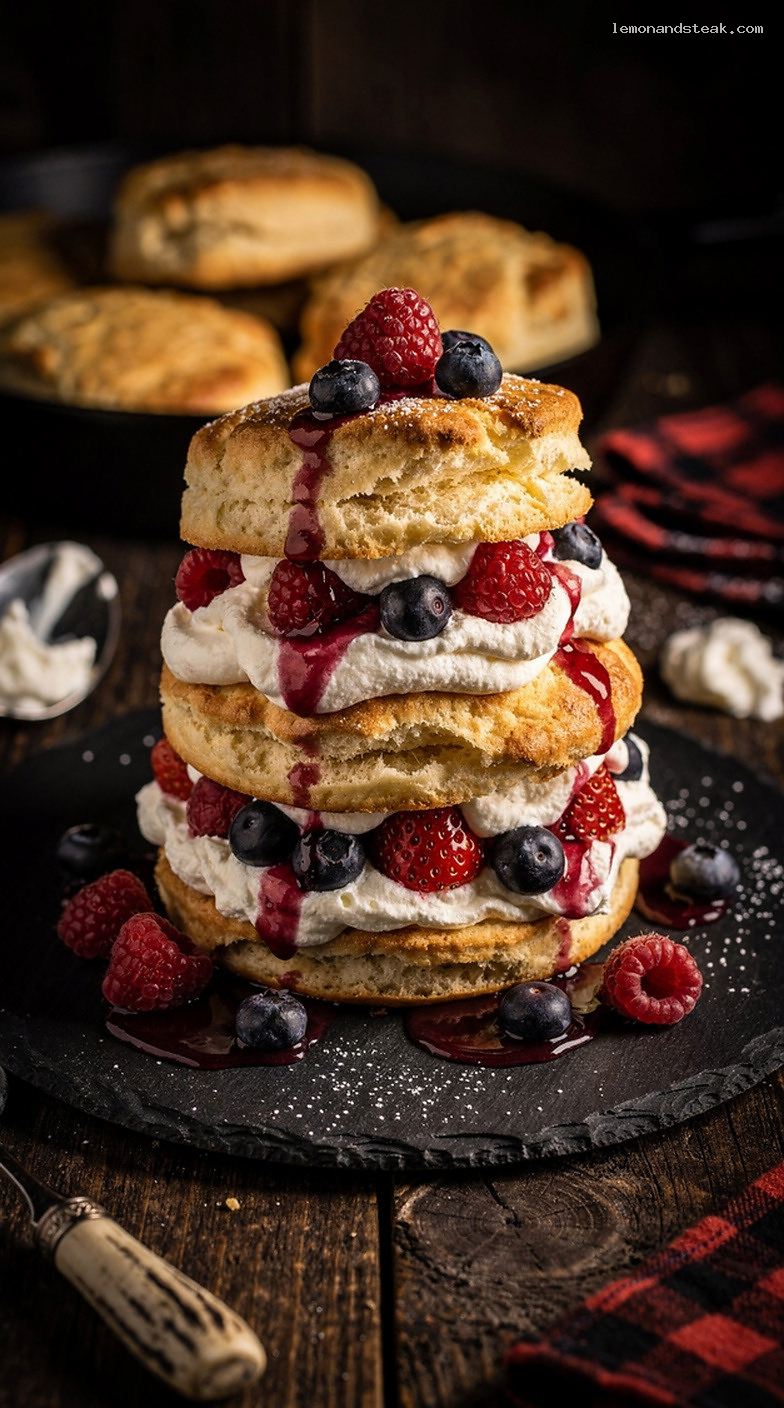 Mixed Berry Shortcake with Milk Biscuits and Vanilla Whipped Cream