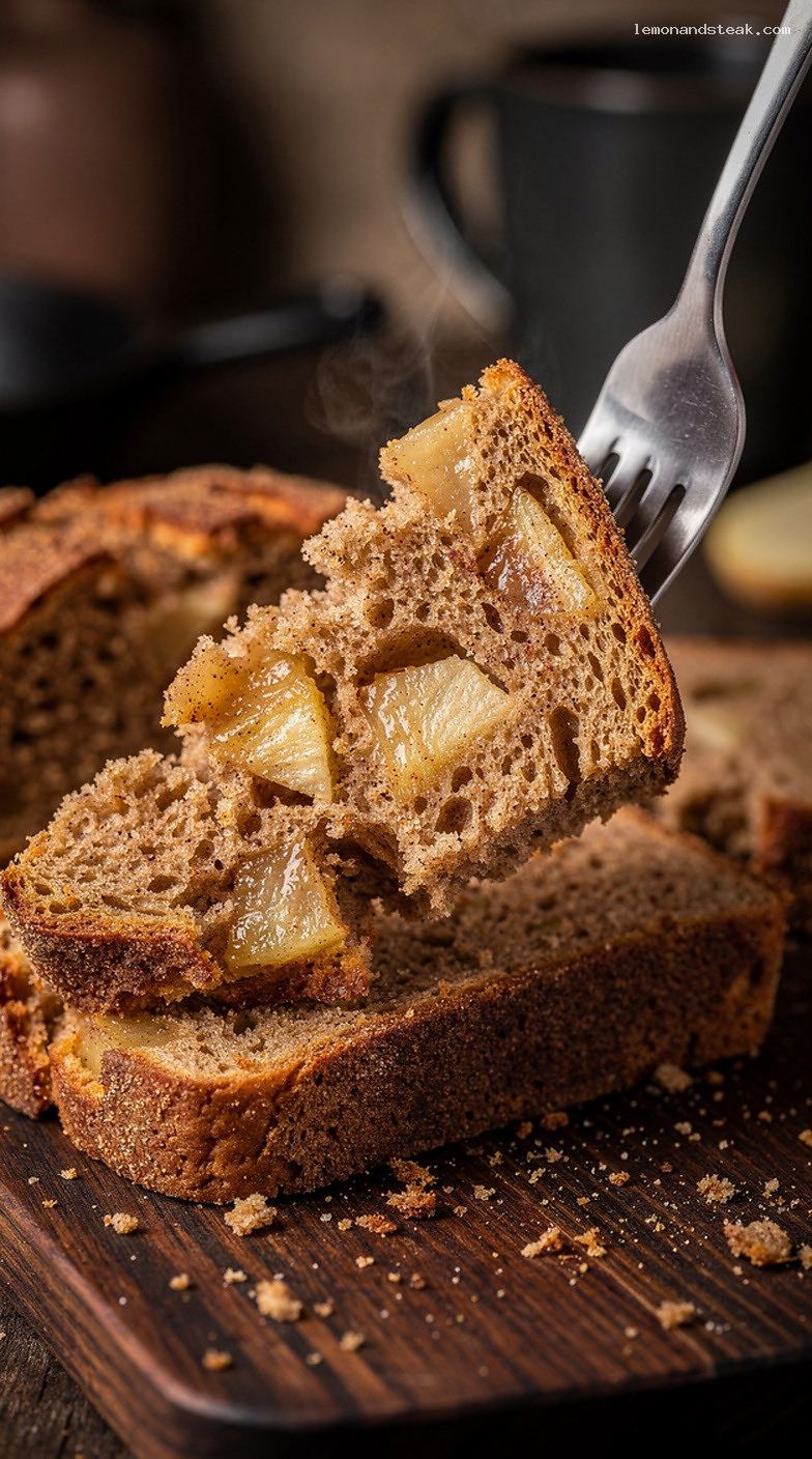 Moist Apple Cinnamon Quick Bread with Chunks of Apple – Closeup
