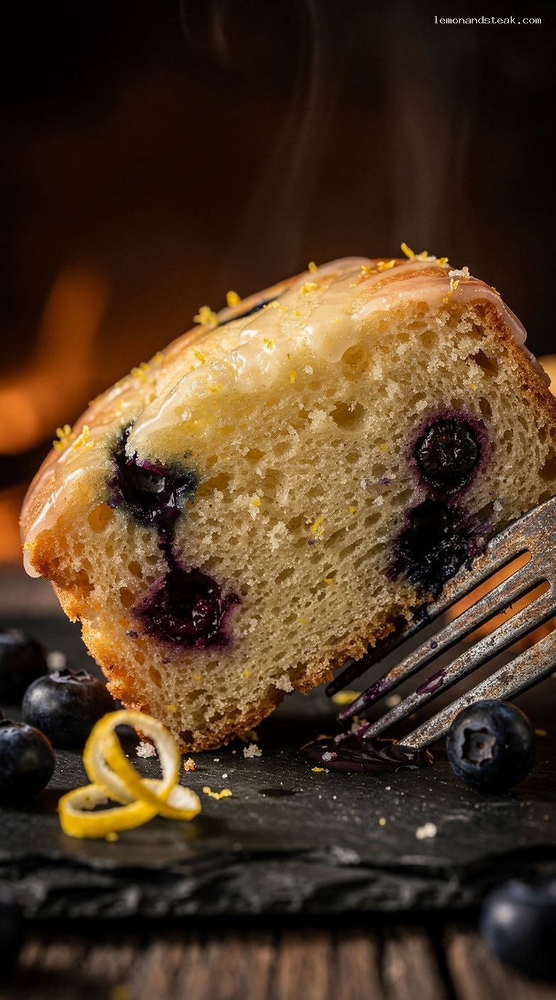 Moist Blueberry Lemon Bread with Fresh Lemon Zest – Closeup