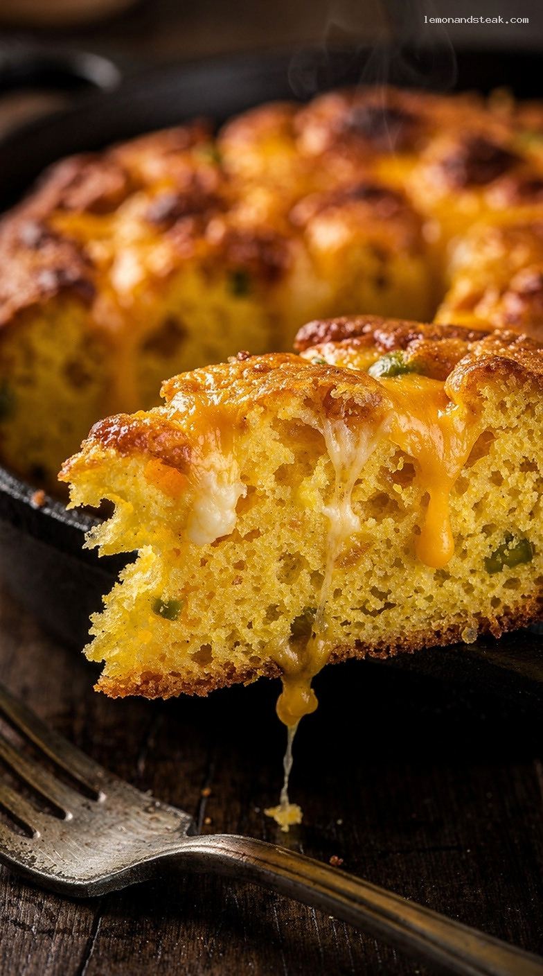 Moist Pepper Jack Cornbread Loaf with Mild Heat – Closeup