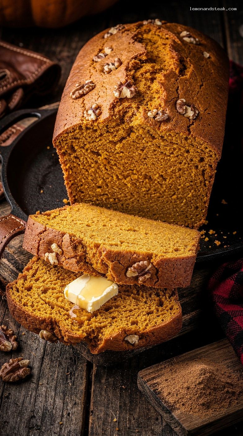 Moist Spiced Pumpkin Bread with Cinnamon and Nutmeg