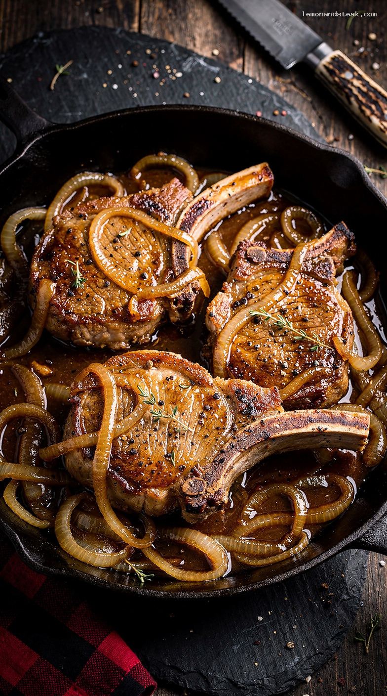 Molasses Onion Smothered Pork Chops with Sweet Gravy