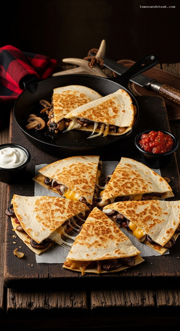 Mushroom and Onion Quesadillas with Melted Cheese