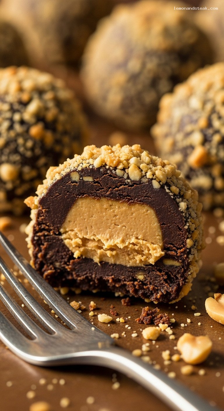 No-Bake Peanut Butter Chocolate Date Truffles – Closeup