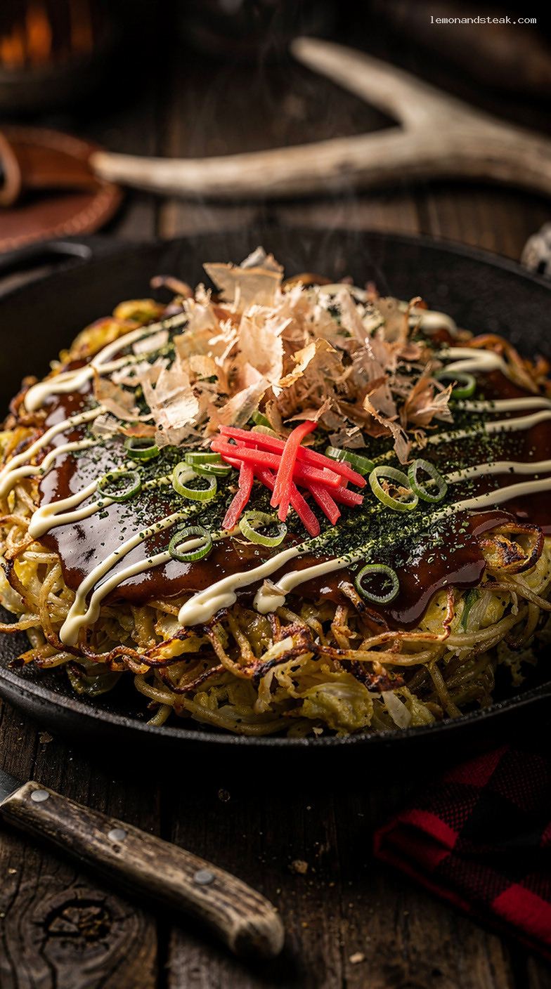 Okonomiyaki: Savory Japanese Cabbage Pancakes with Egg and Sauce