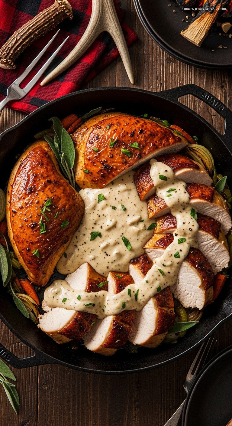 Old-School Garlic Sage Pan-Roasted Turkey With Creamy Gravy