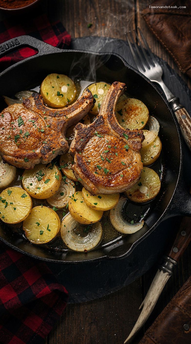 One-Pan Skillet Pork Chops with Potatoes and Onions