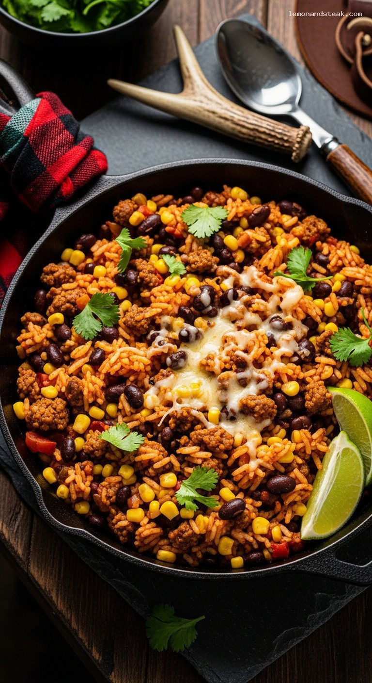 One-Pan Tex-Mex Beef, Rice, and Bean Skillet Dinner