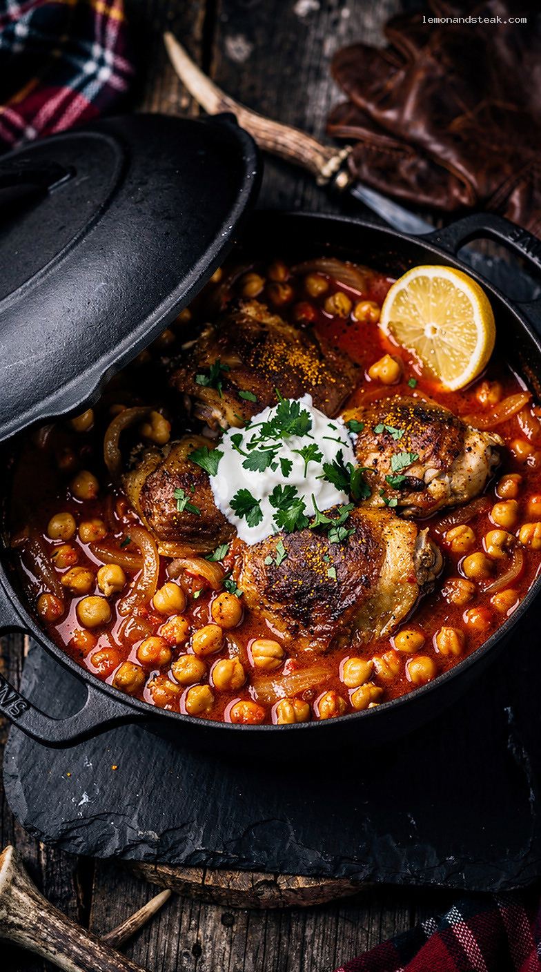 One-Pot Chicken and Chickpea Stew with Tomatoes and Garlic