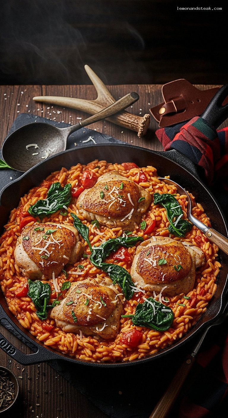 One-Skillet Chicken and Tomato Orzo in Creamy Broth