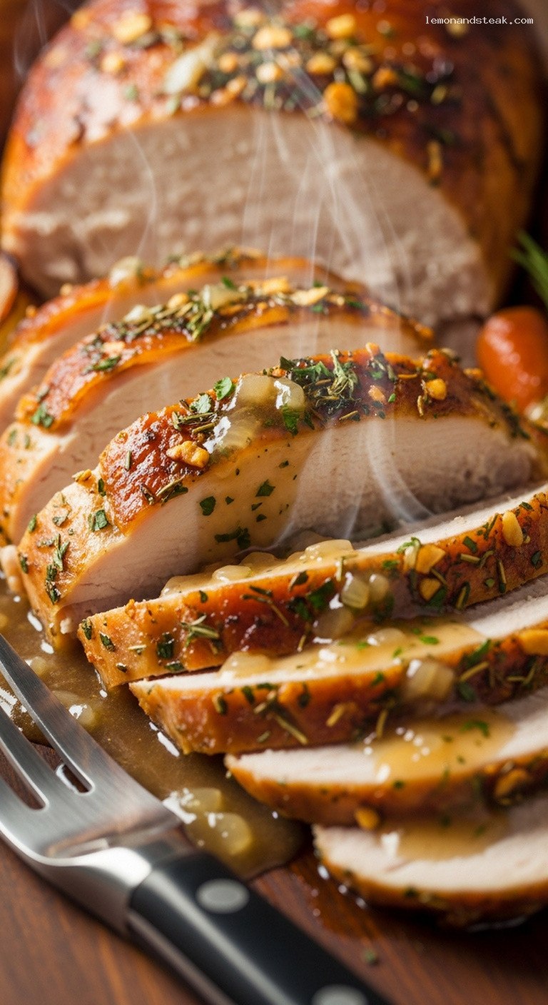 Onion Soup Mix Roast Turkey With Butter and Herbs – Closeup