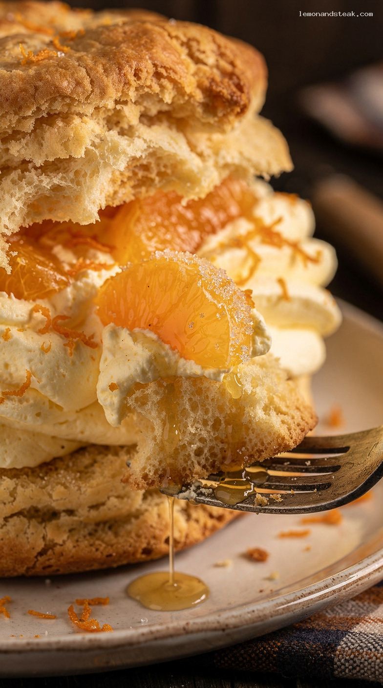 Orange Cream Shortcake With Biscuits and Fresh Orange Segments – Closeup