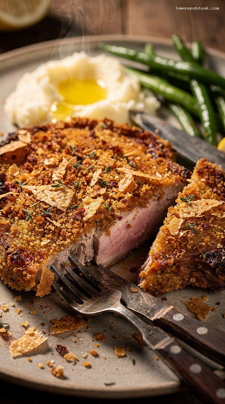 Oven-Baked Parmesan Breaded Pork Chops – Closeup
