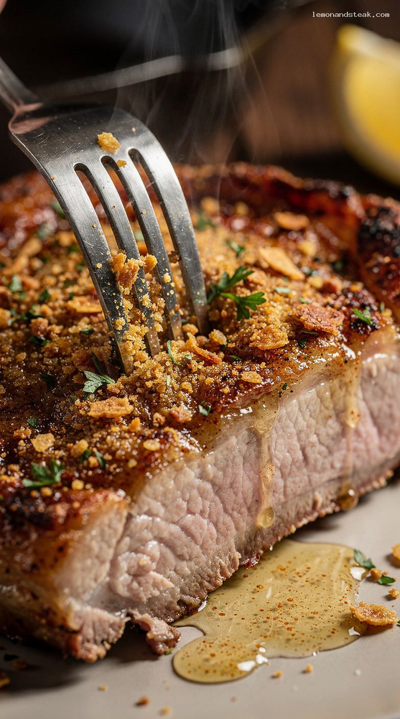 Oven-Baked Pork Chops with Buttery Herb Cracker Crust – Closeup