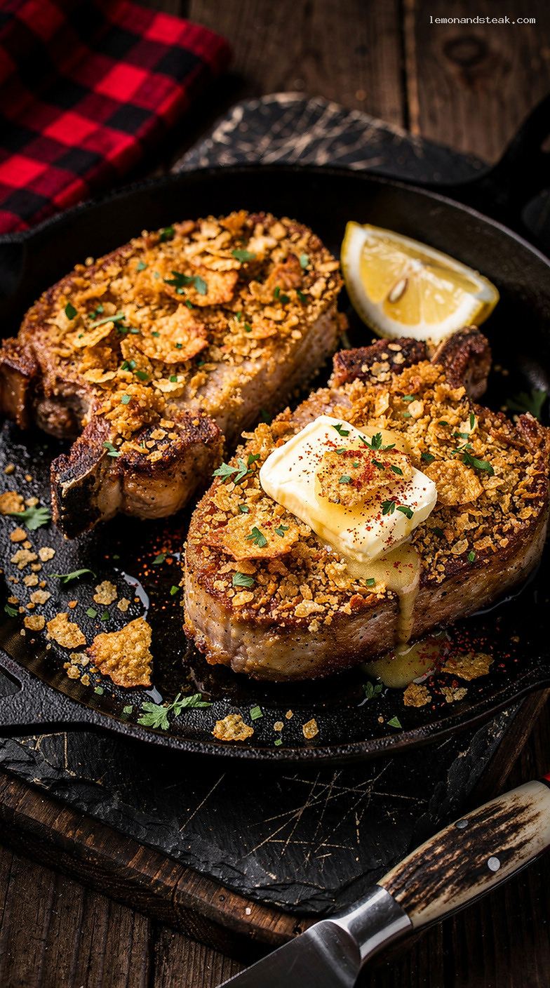 Oven-Baked Pork Chops with Buttery Herb Cracker Crust