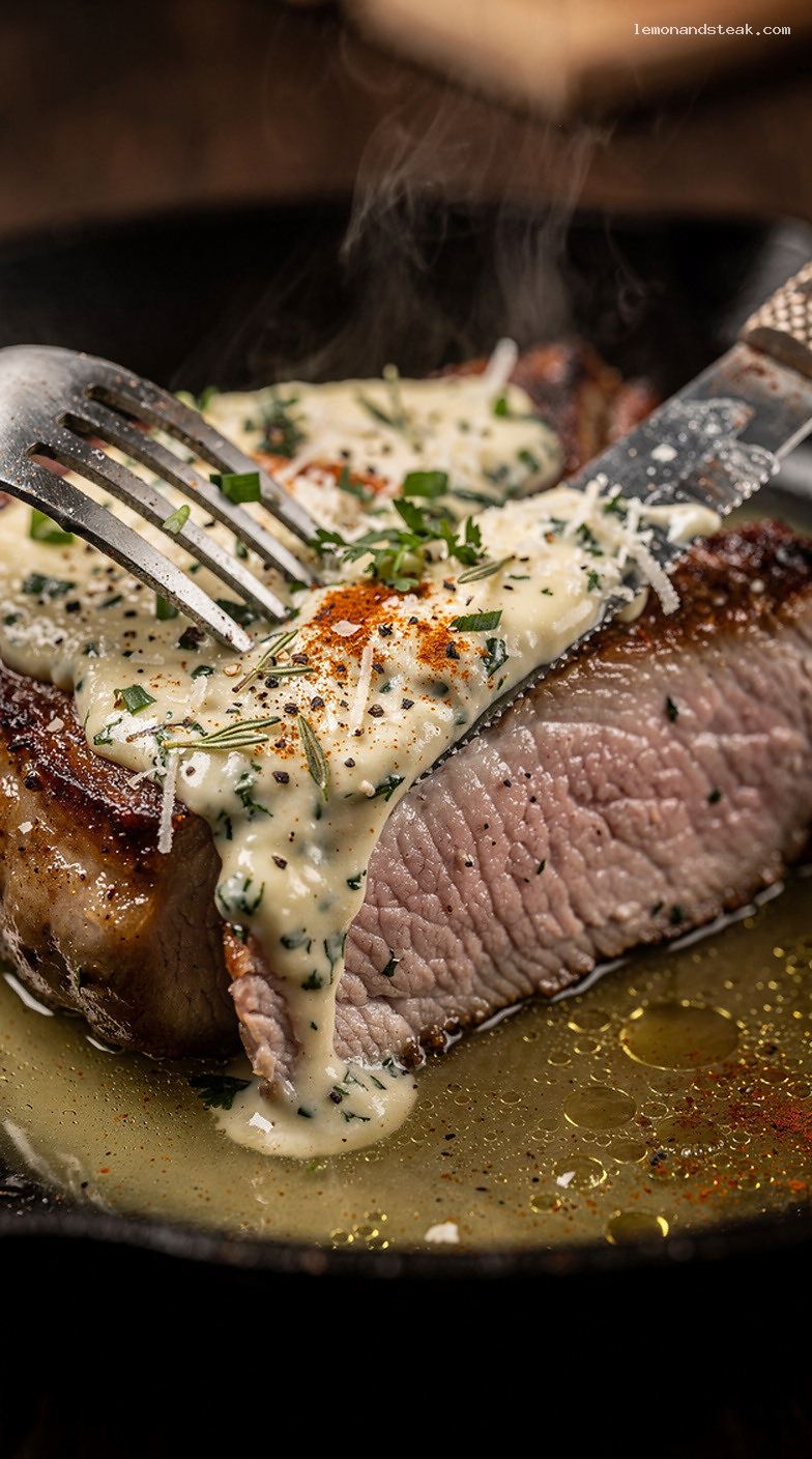 Oven-Baked Pork Chops with Cream Cheese Herb Sauce – Closeup