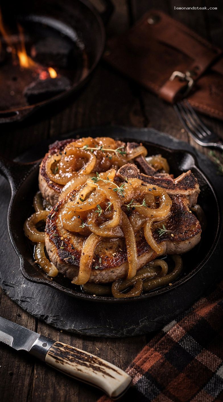 Pan-Fried Pork Chops With Apple Butter Onion Topping