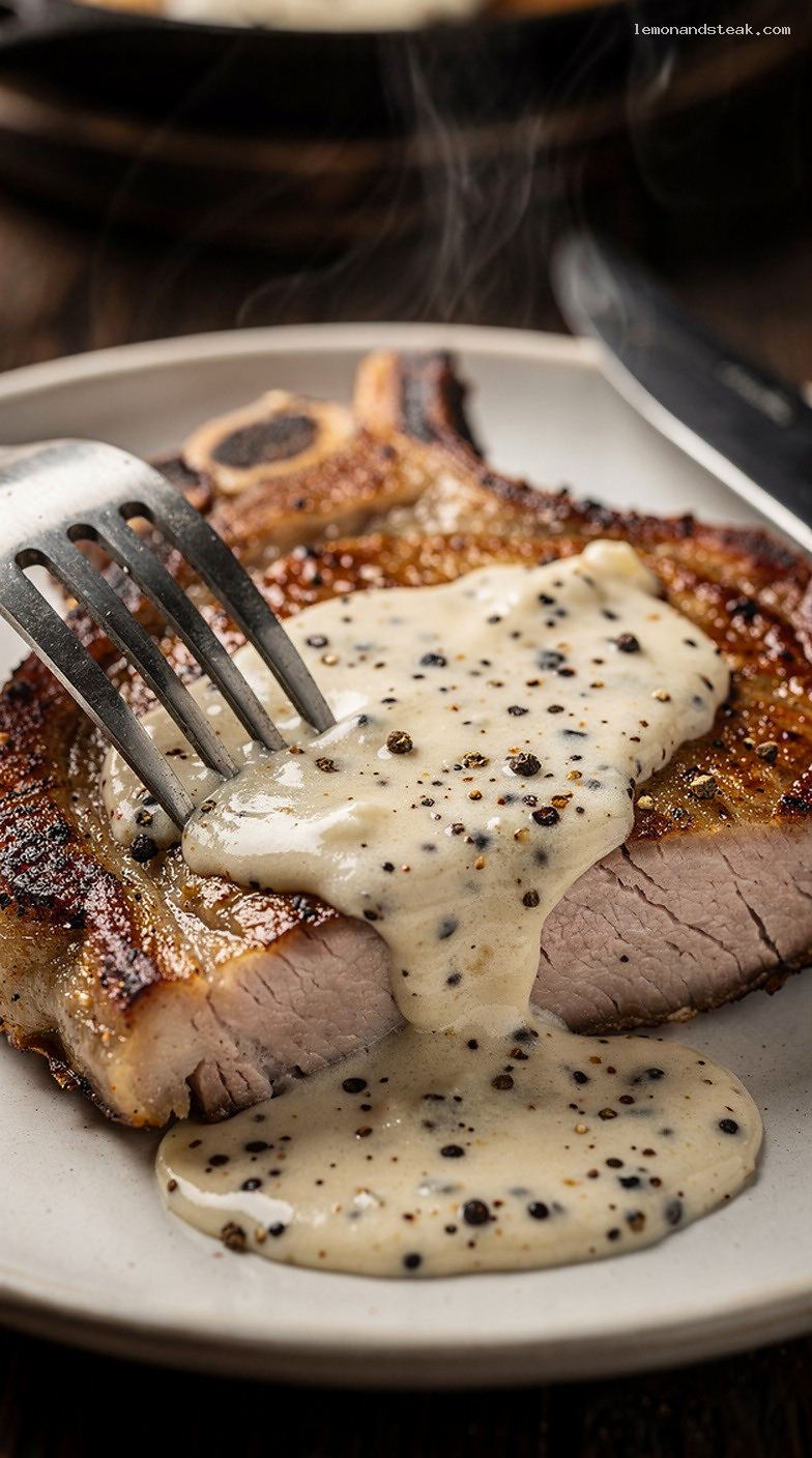 Pan-Fried Pork Chops With Creamy Black Pepper Gravy – Closeup