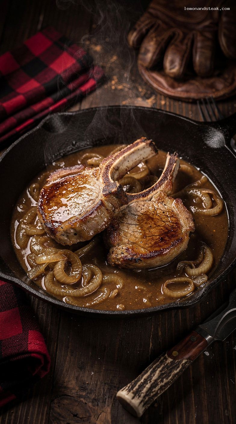 Pan-Seared Bone-In Pork Chops With Brown Onion Gravy