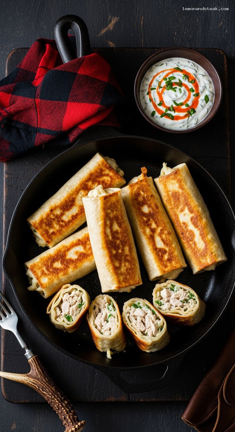 Pan-Seared Crispy Chicken Egg Rolls with Creamy Herb Filling