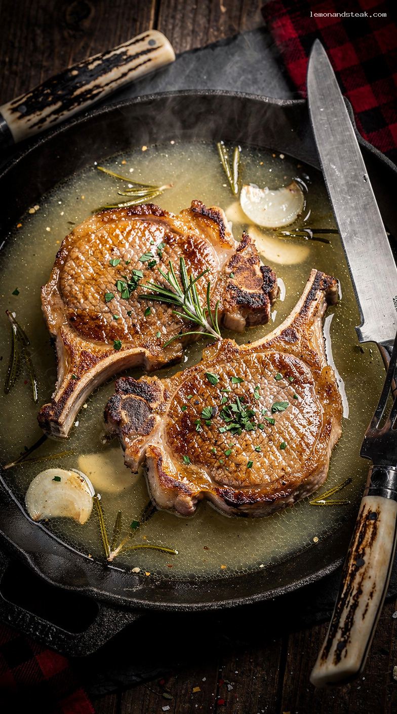 Pan-Seared Pork Chops in Rosemary Garlic Broth